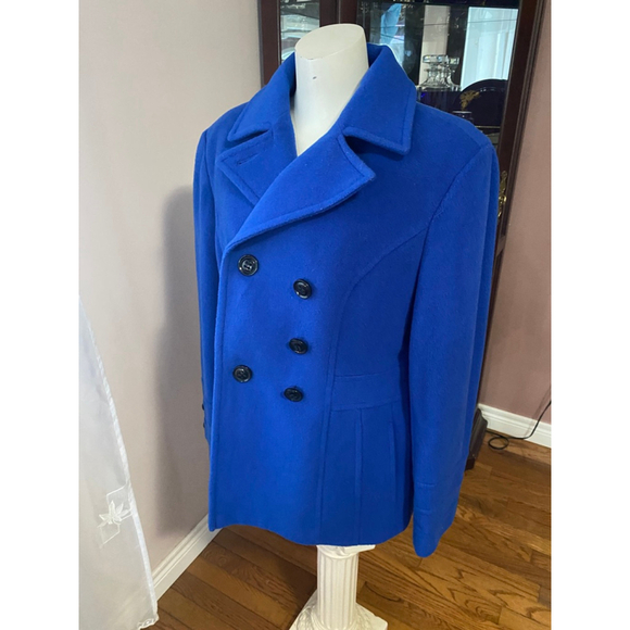 St. John's Bay Royal Blue Pea Coat L wool cashmere blend - Picture 3 of 12